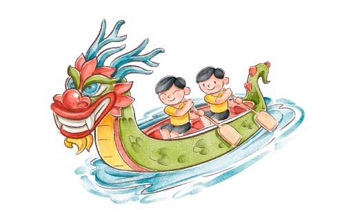 水彩风格端午节划龙舟背景矢量素材(AI/EPS)