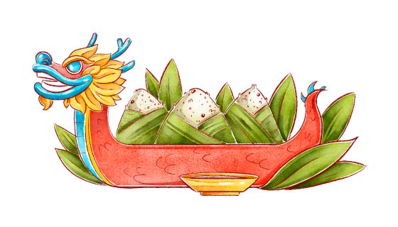 水彩风格龙舟和粽子背景矢量素材(AI/EPS)