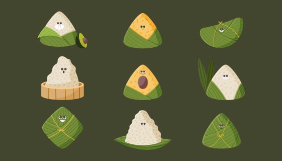 九个可爱的端午节粽子矢量素材(AI/EPS/PNG)