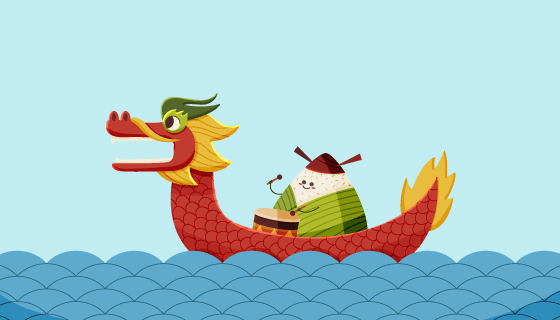 在龙舟上打鼓的粽子端午节背景矢量素材(AI/EPS)