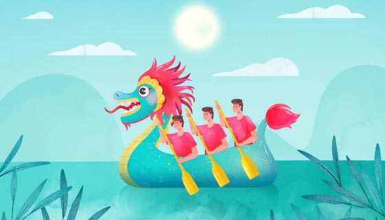 划龙舟的人们端午节背景矢量素材(AI/EPS)