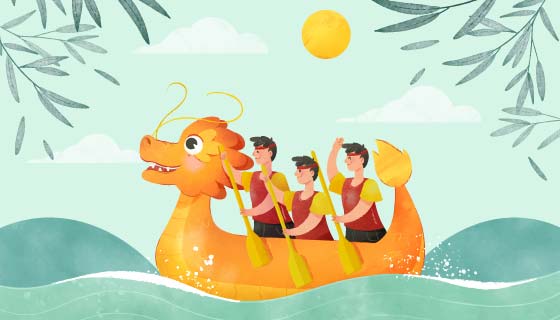 划龙舟的人们端午节背景矢量素材(AI/EPS)