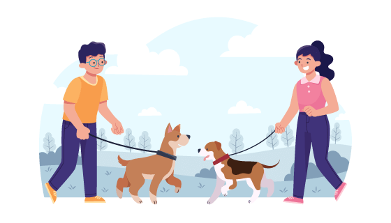 户外遛狗的年轻男女矢量素材(AI/EPS)