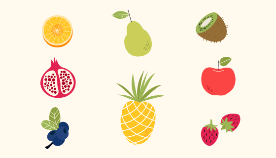 八种扁平风格的水果矢量素材(AI/EPS/PNG)