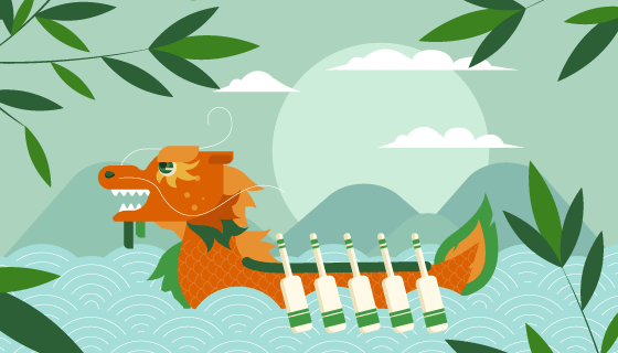 扁平风格端午节龙舟背景矢量素材(AI/EPS)