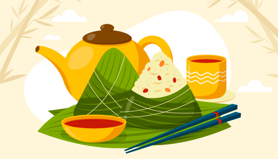 扁平风格端午节粽子背景矢量素材(AI/EPS)