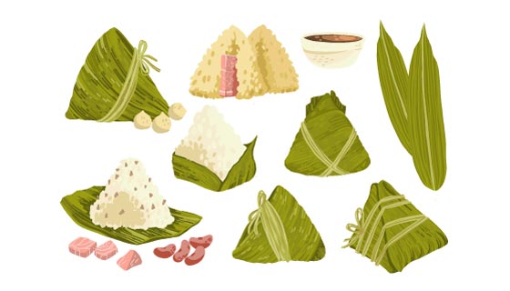 手绘风格端午节粽子集合矢量素材(AI/EPS)