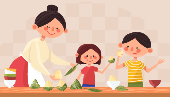 一家人开心吃粽子插画矢量素材(AI/EPS)