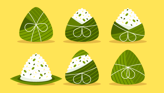 六个扁平风格的粽子矢量素材(AI/EPS)