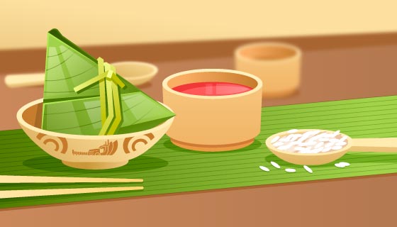 扁平风格端午节粽子背景矢量素材(AI/EPS)
