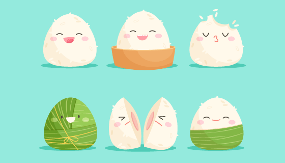 六个可爱的粽子矢量素材(AI/EPS)