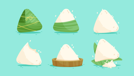 六个卡通风格的粽子矢量素材(AI/EPS)