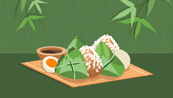 手绘风格的粽子端午节背景矢量素材(AI/EPS)