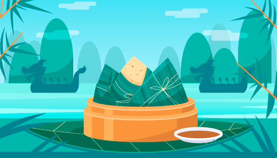 扁平风格端午节背景矢量素材(AI/EPS)