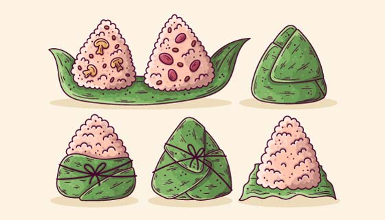 手绘风格端午节粽子矢量素材(AI/EPS)