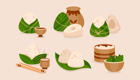 扁平风格的粽子矢量素材(AI/EPS)