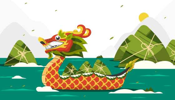 龙舟和粽子设计端午节背景矢量素材(AI/EPS)