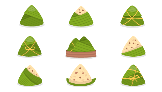 九个扁平风格的粽子矢量素材(AI/EPS/PNG)