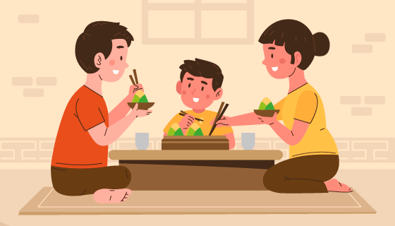 一家人开心吃粽子端午节背景矢量素材(AI/EPS)