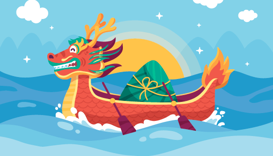 划龙舟的粽子端午节背景矢量素材(AI/EPS)