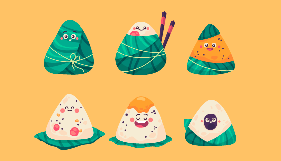 六个可爱的端午节粽子矢量素材(AI/EPS/PNG)