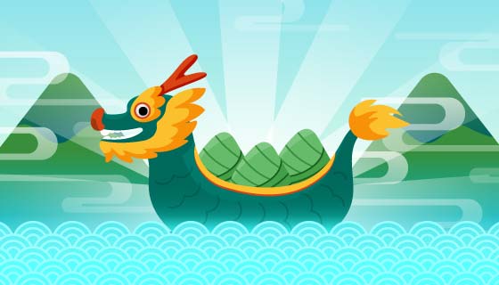 载着粽子的龙舟端午节背景矢量素材(AI/EPS)