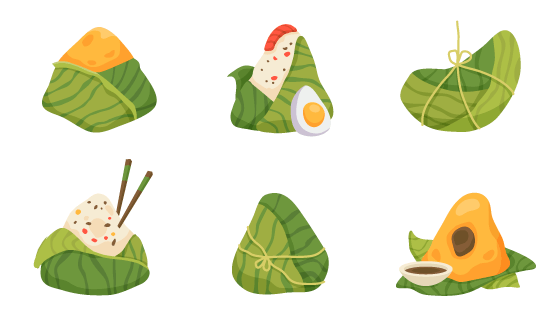 六个手绘风格的粽子矢量素材(AI/EPS/PNG)
