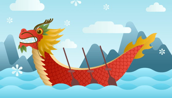 红色的龙舟端午节背景矢量素材(AI/EPS)