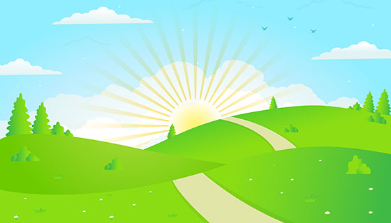 蓝天阳光草地背景矢量素材(EPS/AI)