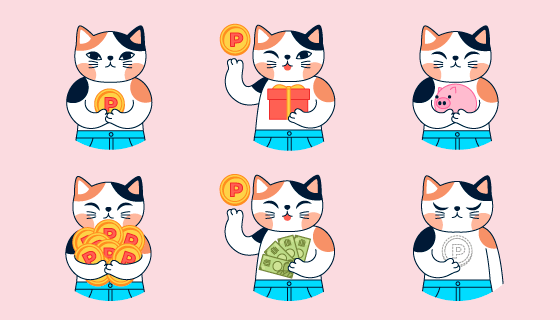 六个不同的招财猫矢量素材(AI/EPS/PNG)