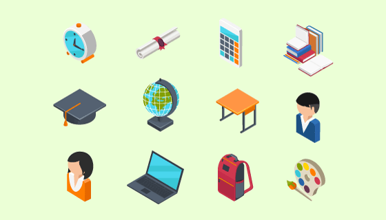 3D立体风格教育类图标矢量素材(EPS/PNG)