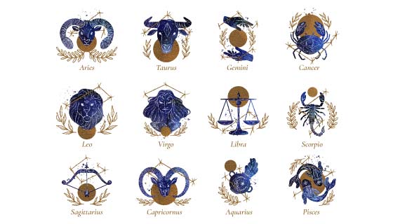 手绘水彩风格十二星座矢量素材(AI/EPS/PNG)