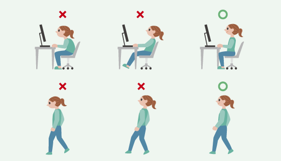 正确的坐姿和走路姿势示意图矢量素材(AI/EPS/PNG)
