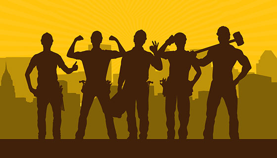 工人剪影劳动节背景矢量素材(EPS/AI)