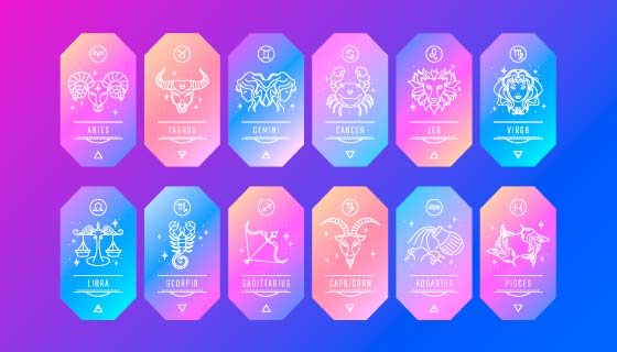 渐变十二星座卡片矢量素材(AI/EPS)