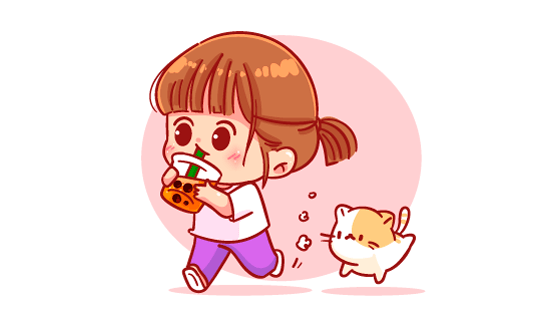 奔跑着喝奶茶的女孩矢量素材(EPS)