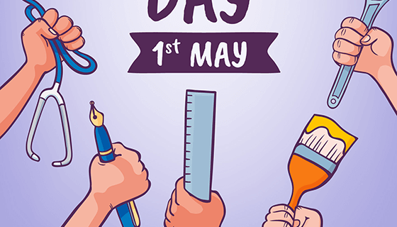 手绘劳动工具劳动节背景矢量素材(EPS/AI)