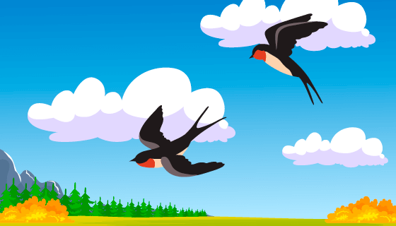 秋天田野上飞翔的两只小燕子矢量素材(EPS)