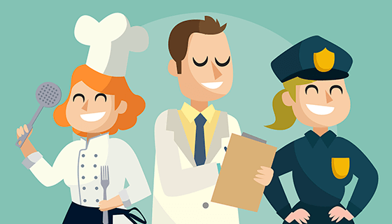 手绘三种职业劳动节背景矢量素材(EPS/AI)