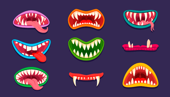 九个可怕的怪物嘴巴矢量素材(EPS/PNG)