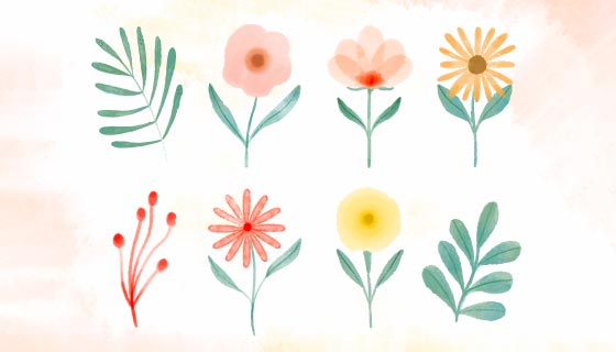 手绘水彩花卉矢量素材(EPS)