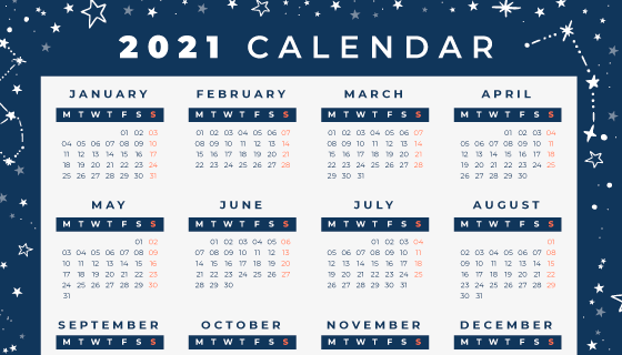 蓝色星空设计2021年日历矢量素材(AI/EPS)