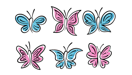六个手绘风格的蝴蝶矢量素材(AI/EPS)