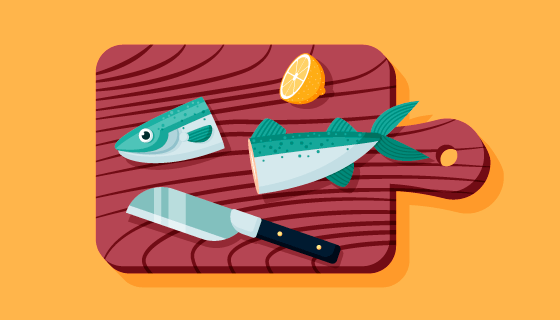 砧板上的沙丁鱼插画矢量素材(AI/EPS)