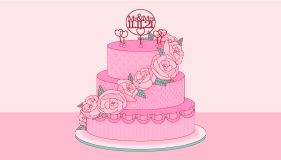 玫瑰花环绕的婚礼蛋糕矢量素材(AI/EPS)