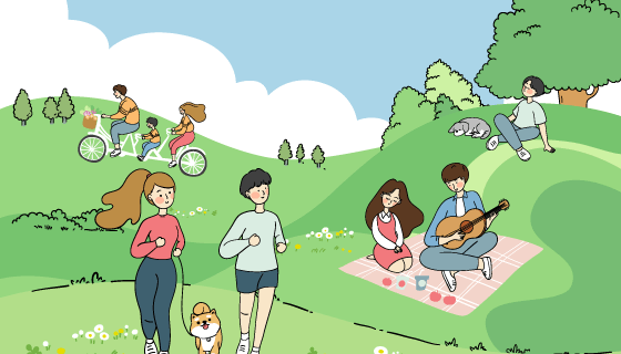 公园里娱乐运动的人们矢量素材(AI/EPS)