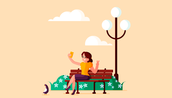 户外自拍的女子矢量素材(AI/EPS)