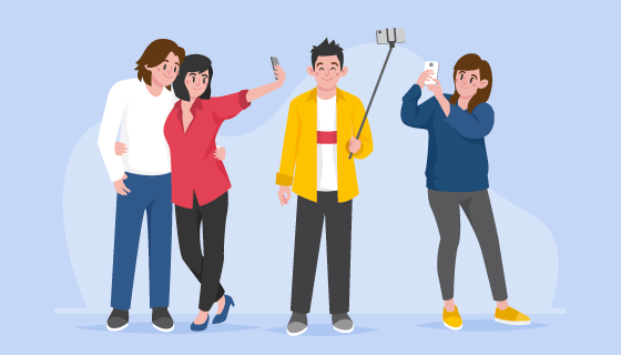 开心自拍的人们矢量素材(AI/EPS)