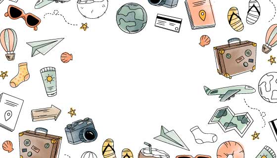 手绘水彩风格旅游背景矢量素材(AI/EPS)