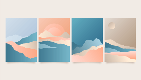 四张渐变抽象风格的山脉封面矢量素材(AI/EPS)